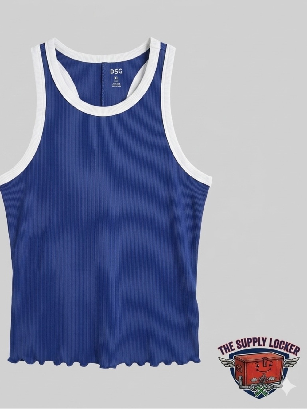DSG Girls Rib Tank Top XL 16 Indigo Blue White Trim NWT Cotton Blend